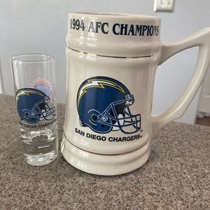 Vintage San Diego Chargers 1994 AFC Champions Beer Stein & Shot Glass Bundle